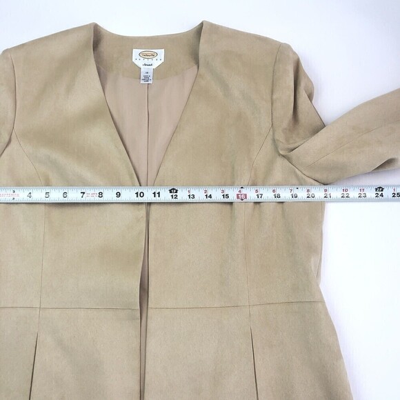 Talbots Faux Suede Mole Skin Blazer 14P Tan Quiet Luxury Academia Office Open - Picture 6 of 8